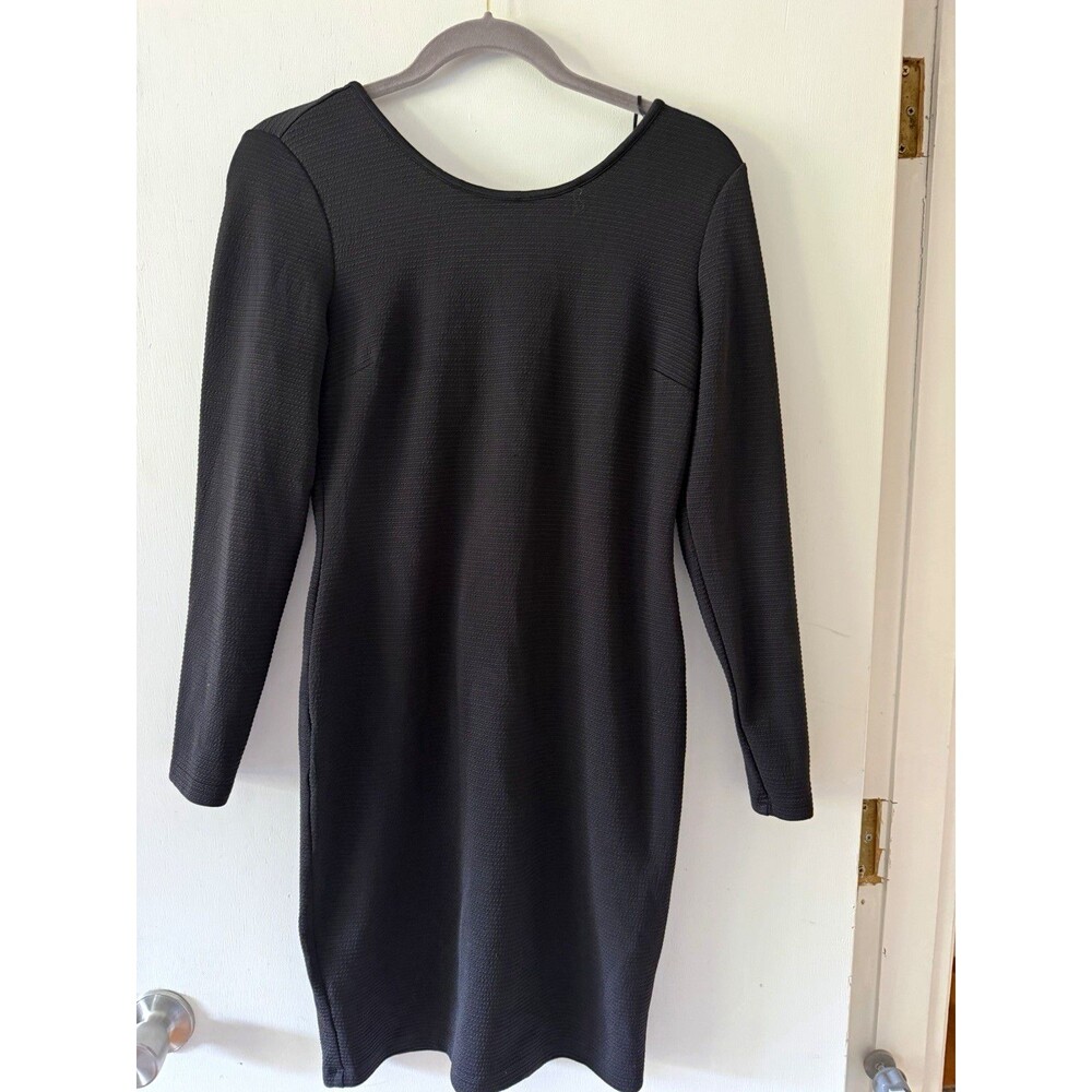 H&M Womens Black Bodycon Mini Dress Scoop Neck Long Sleeve Stretch Size M